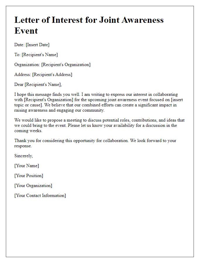 Letter template of interest in joint awareness event