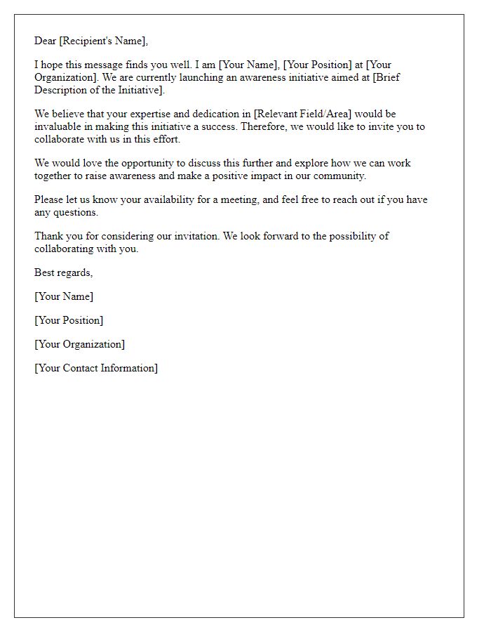 Letter template of invitation to collaborate on awareness initiative