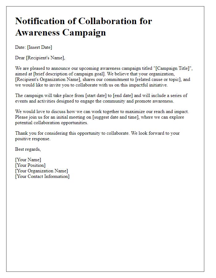 Letter template of notification for awareness campaign collaboration