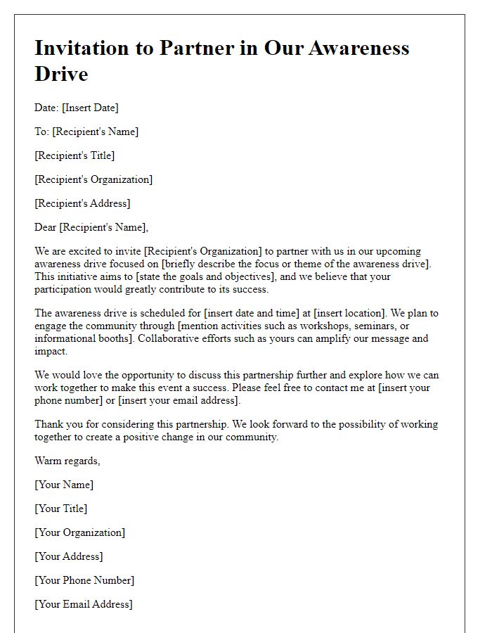 Letter template of partnership invitation for awareness drive