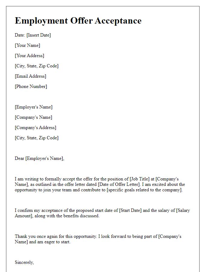 Letter template of employment offer acceptance