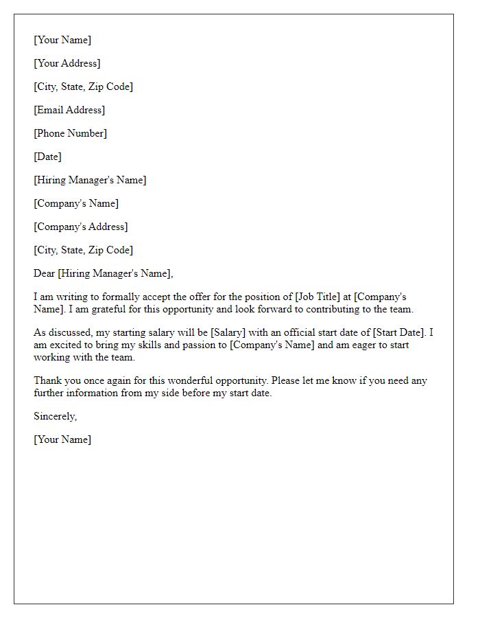 Letter template of formal job acceptance