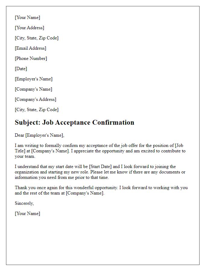 Letter template of job acceptance confirmation