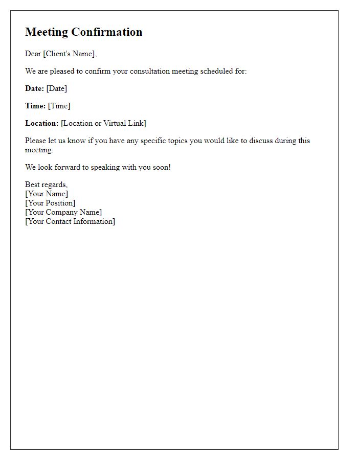 Letter template of client consultation meeting confirmation