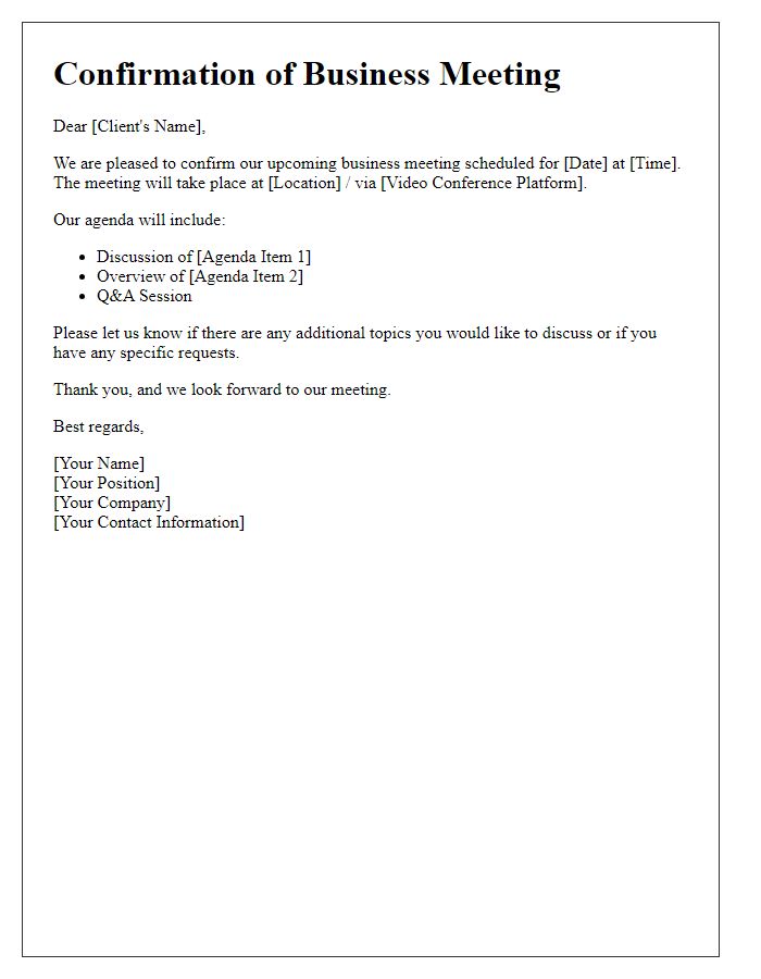 Letter template of confirmation of business meeting with a client