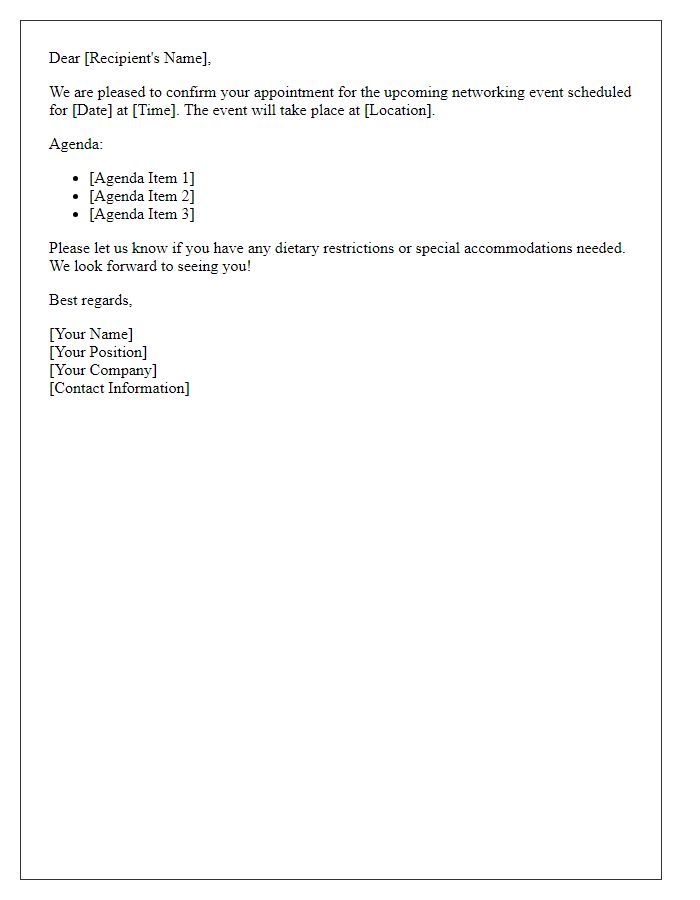 Letter template of confirmation of networking event appointment