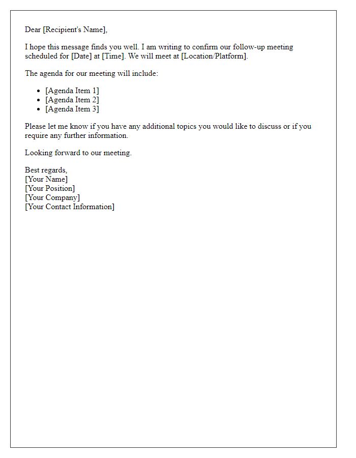 Letter template of follow-up meeting appointment confirmation