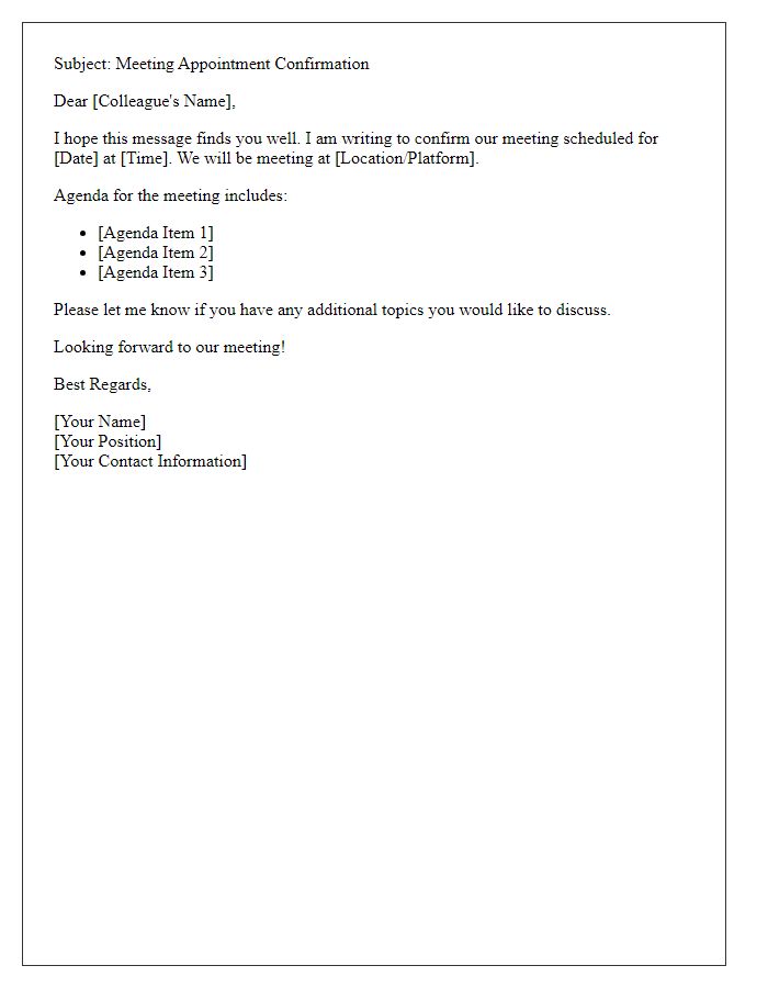 Letter template of meeting appointment confirmation for colleagues