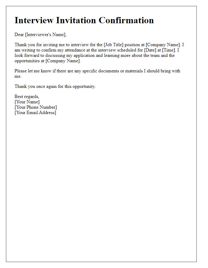 Letter template of Confirmation for Interview Invitation