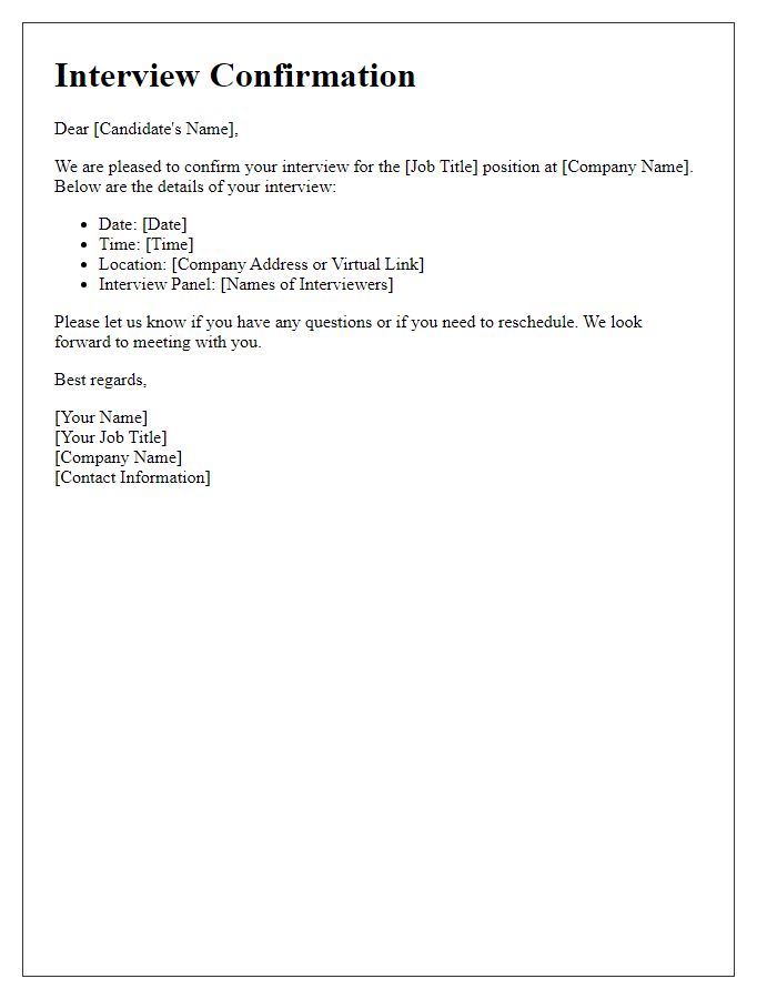 Letter template of Confirmation for Scheduled Interview