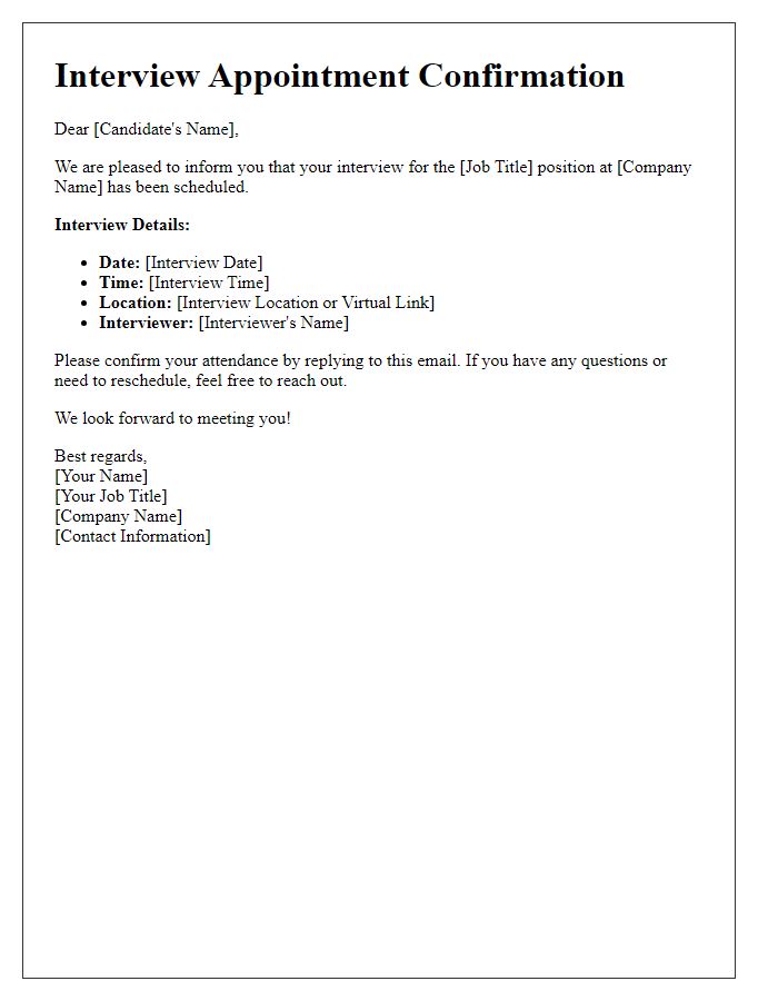 Letter template of Interview Appointment Confirmation