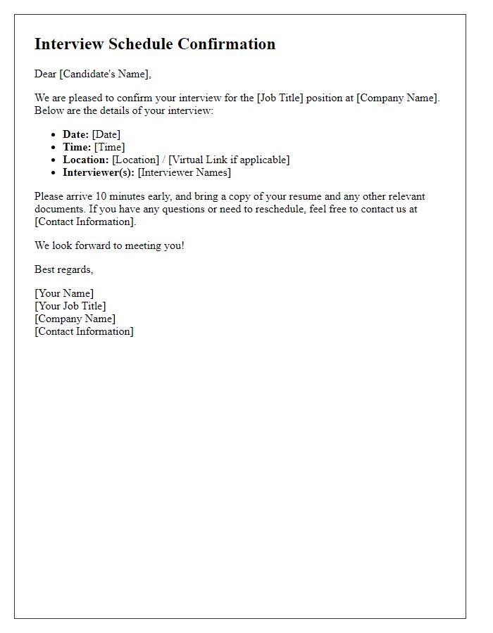 Letter template of Interview Schedule Confirmation