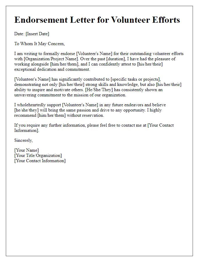 Letter template of endorsement for volunteer efforts