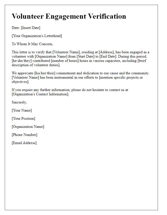 Letter template of verification for volunteer engagement