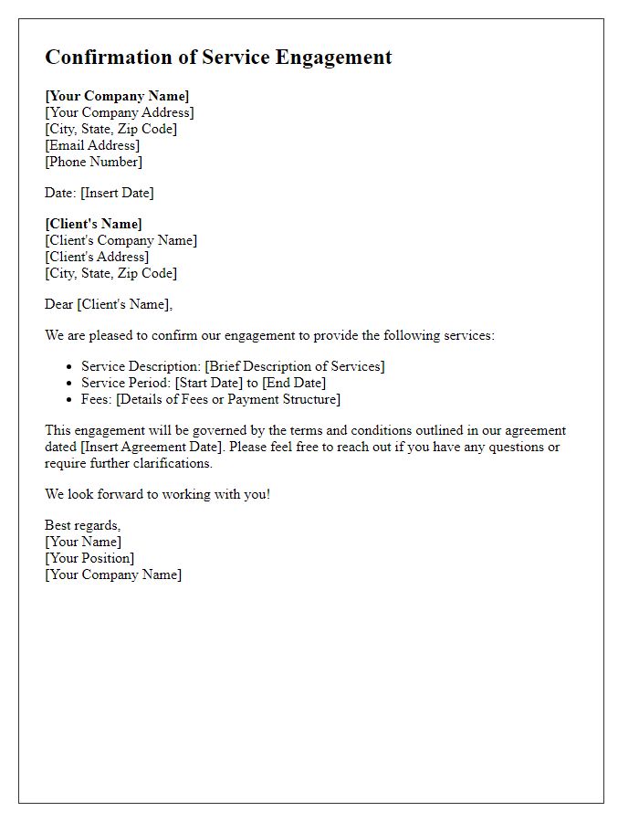Letter template of Confirmation of Service Engagement