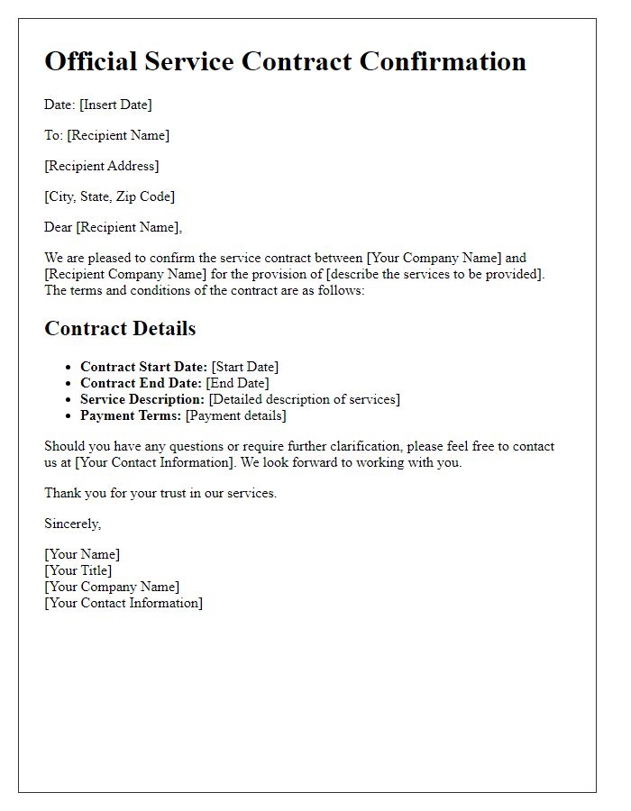 Letter template of Official Service Contract Confirmation