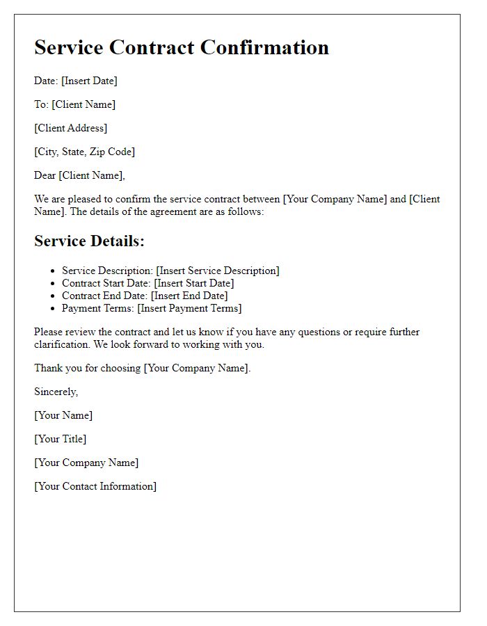 Letter template of Service Contract Confirmation