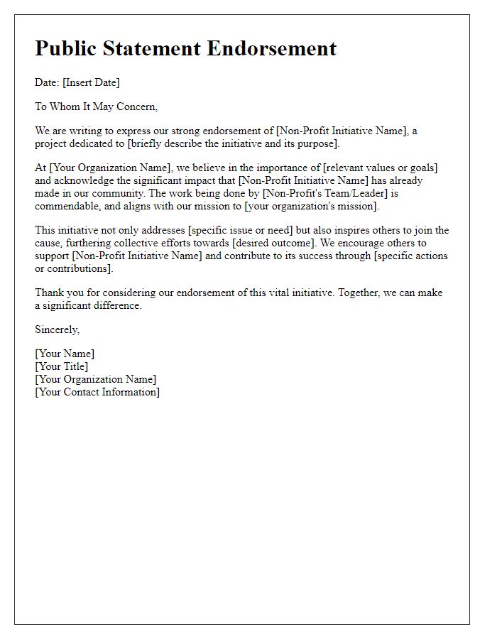 Letter template of public statement endorsement for non-profit initiatives