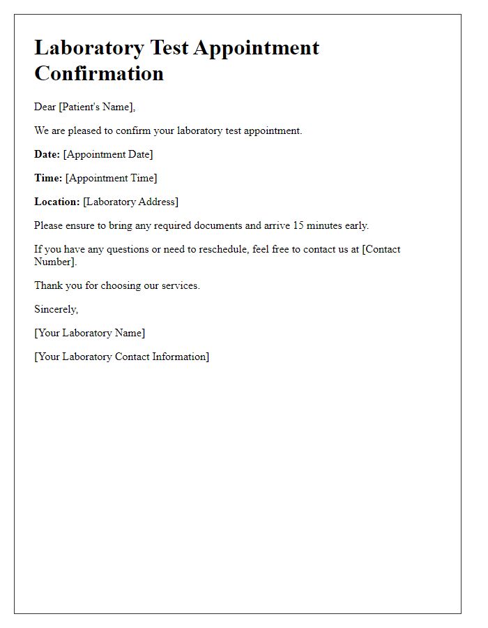 Letter template of laboratory test appointment confirmation