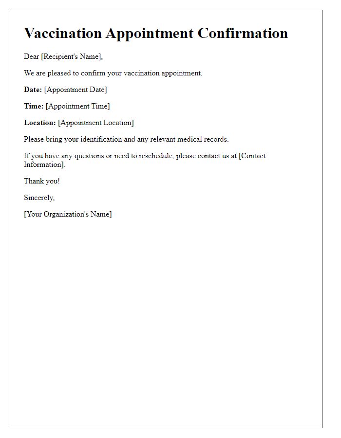 Letter template of vaccination appointment confirmation