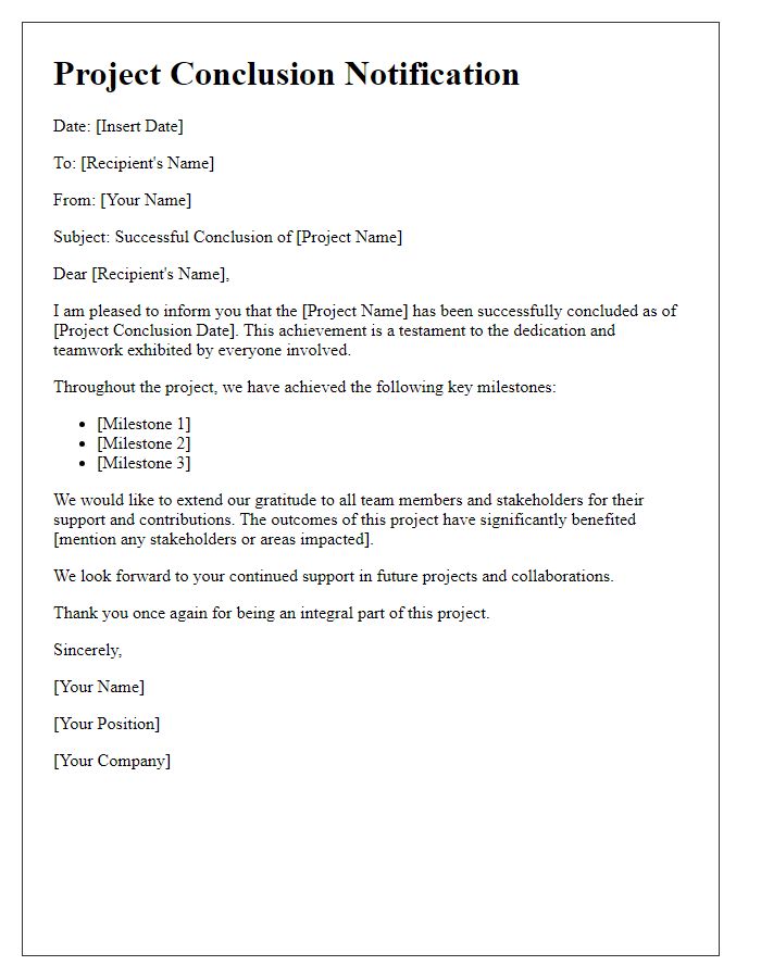 Letter template of Successful Project Conclusion Notification