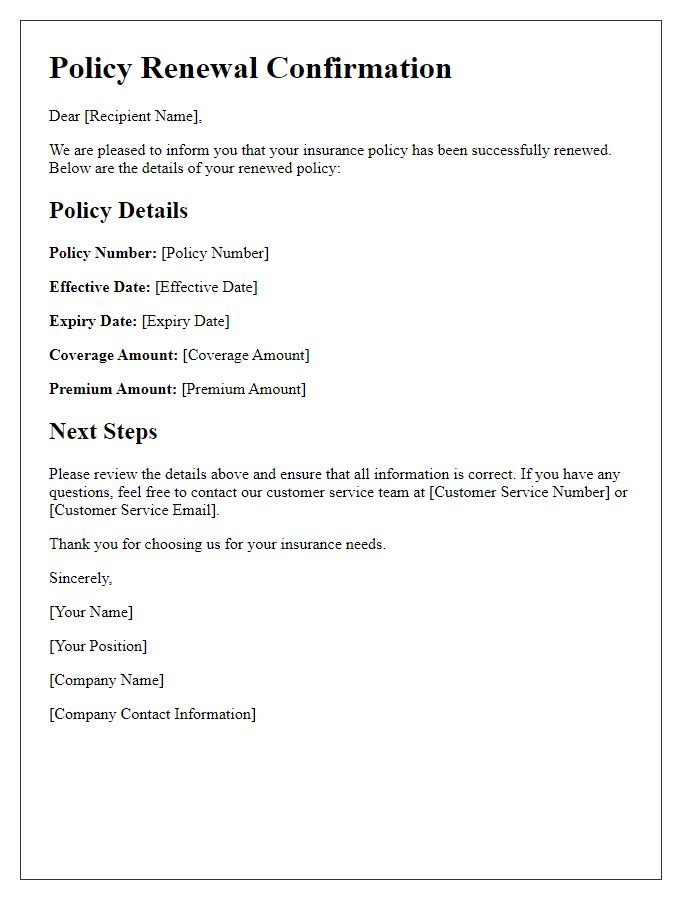 Letter template of renewed policy details confirmation