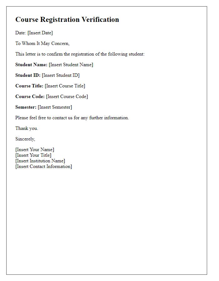 Letter template of course registration verification