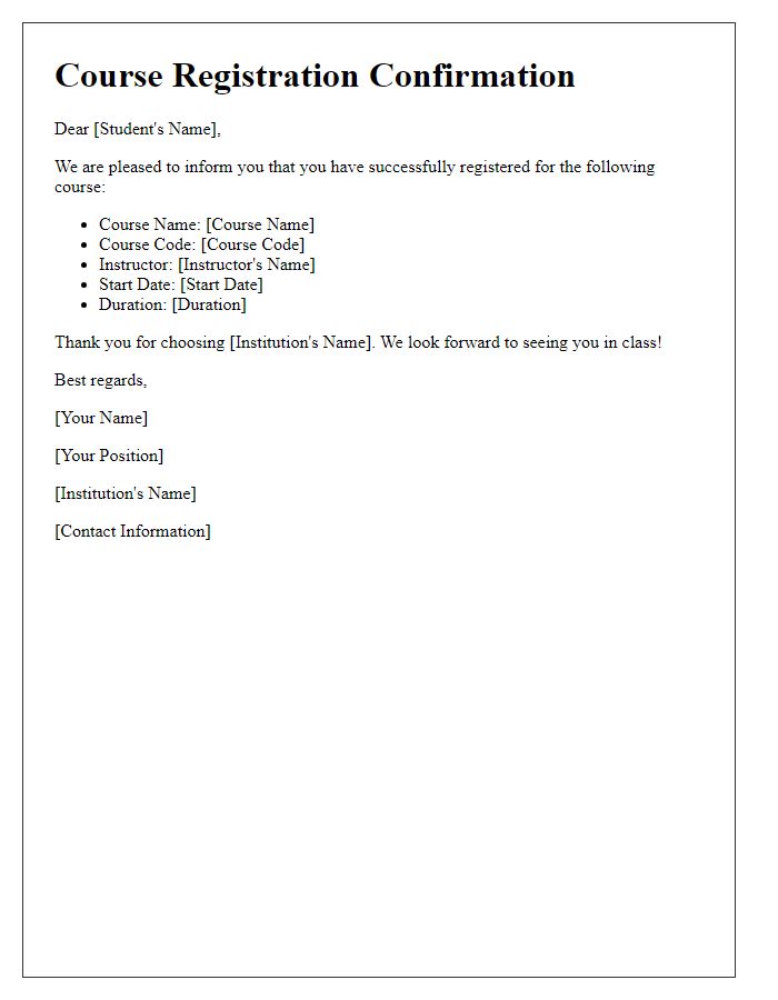 Letter template of successful course registration