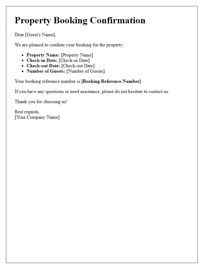 Letter template of property booking validation