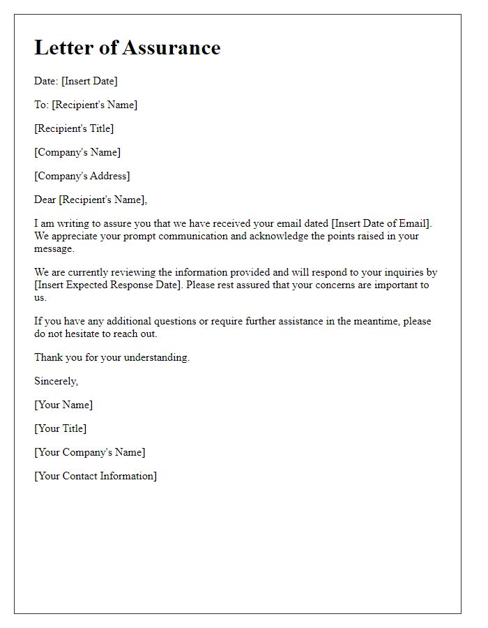 Letter template of assurance for email acknowledgment