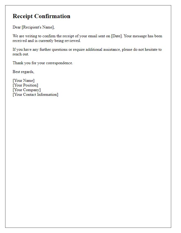Letter template of receipt confirmation for email correspondence