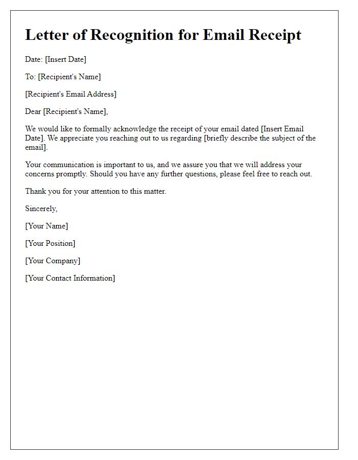 Letter template of recognition for email receipt