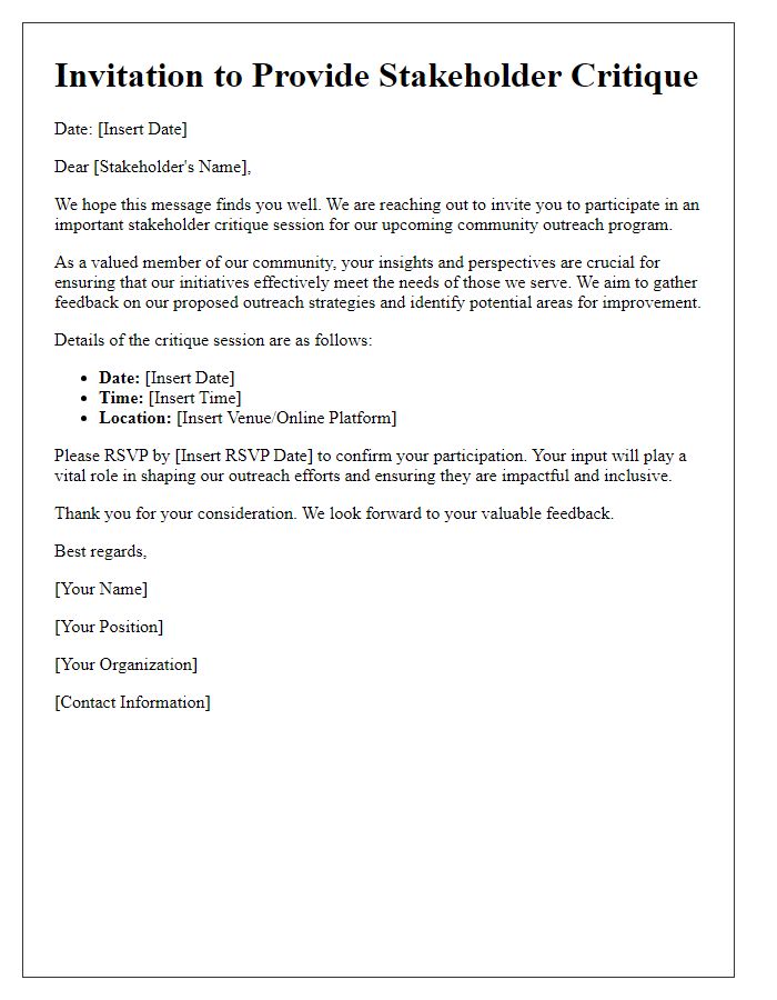 Letter template of stakeholder critique invitation for community outreach