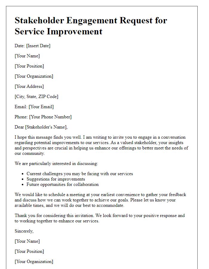 Letter template of stakeholder engagement request for service improvement