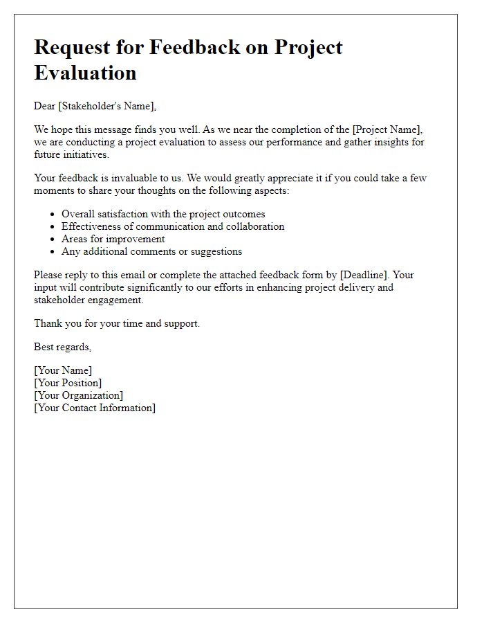 Letter template of stakeholder feedback request for project evaluation