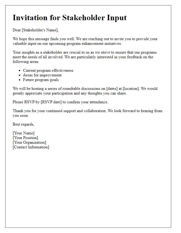 Letter template of stakeholder input invitation for program enhancement