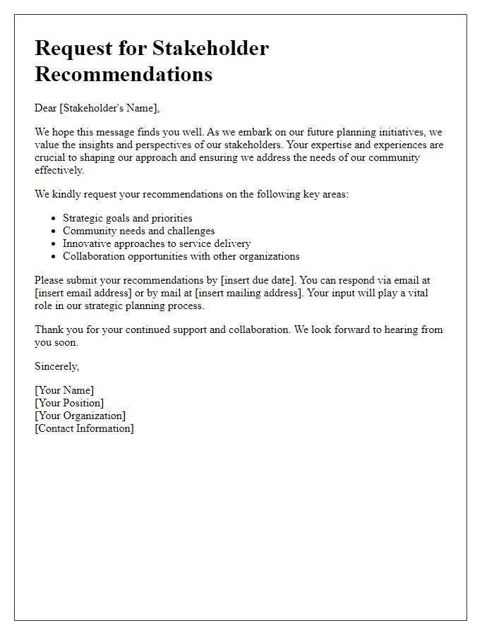 Letter template of stakeholder recommendations solicitation for future planning