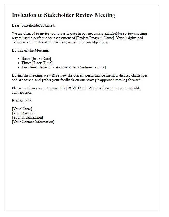 Letter template of stakeholder review invitation for performance assessment