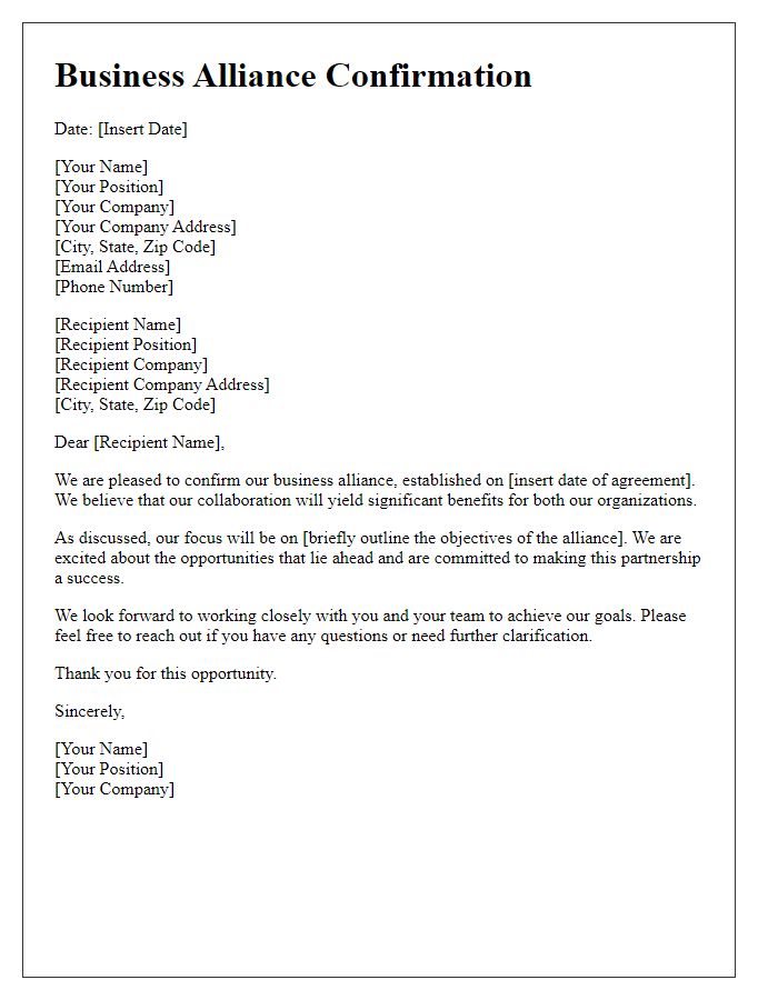 Letter template of business alliance confirmation