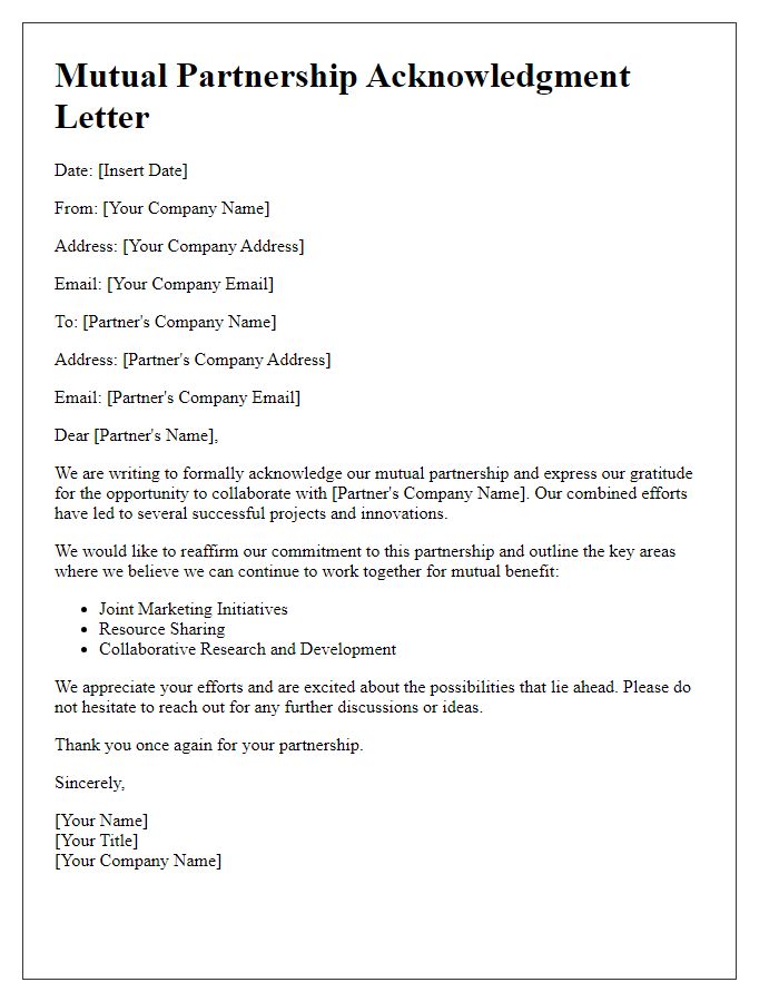 Letter template of mutual partnership acknowledgment