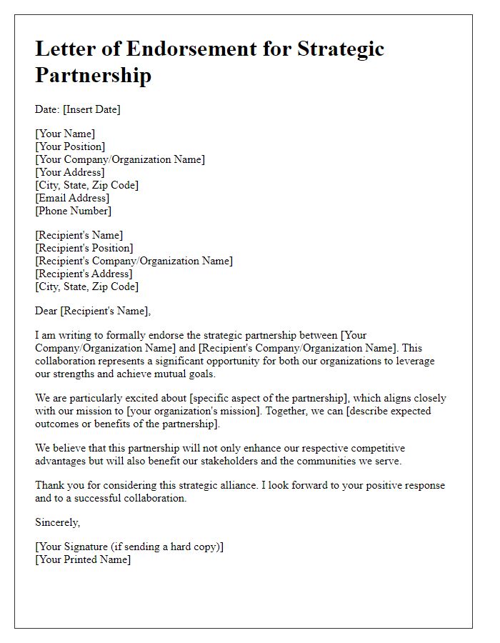 Letter template of strategic partnership endorsement