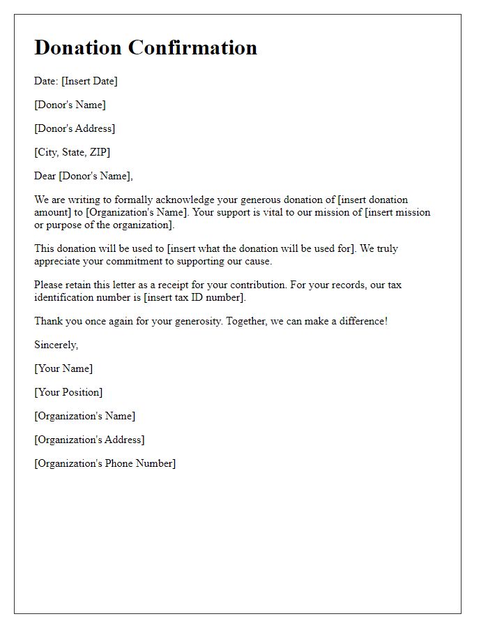 Letter template of written confirmation for donation