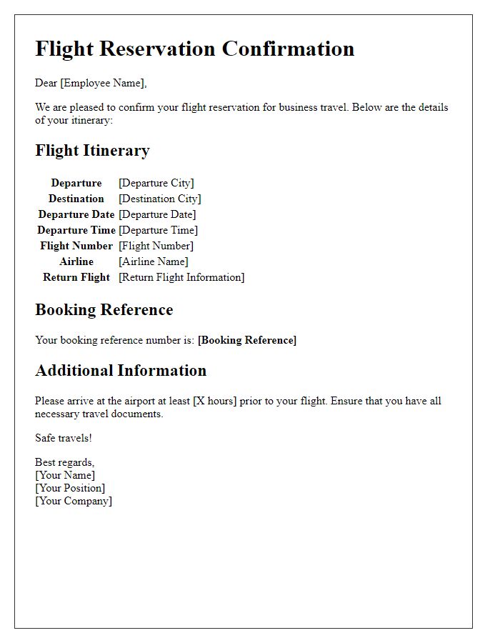 Letter template of flight reservation confirmation for business travel