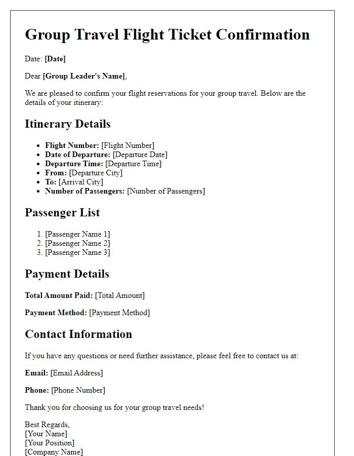 Letter template of flight ticket confirmation for group travel