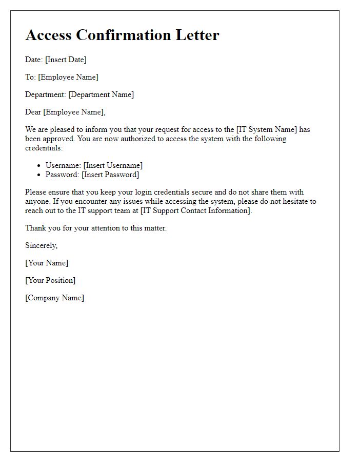 Letter template of confirmation for IT system access