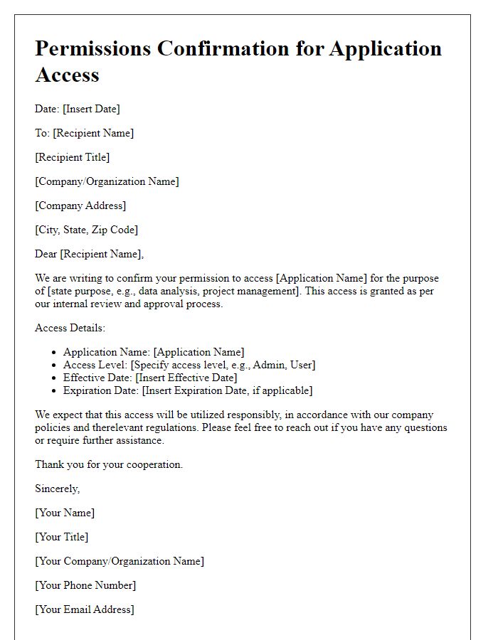 Letter template of permissions confirmation for application access