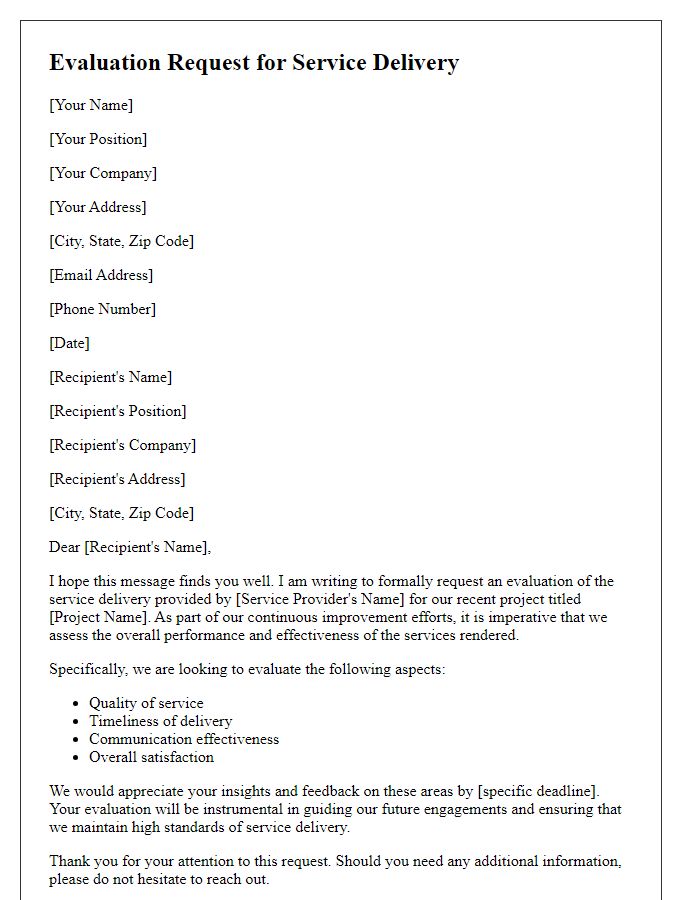 Letter template of evaluation request for service delivery