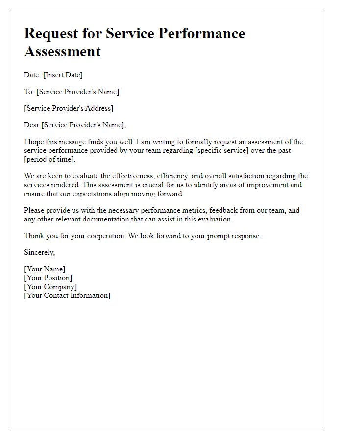 Letter template of request for service performance assessment