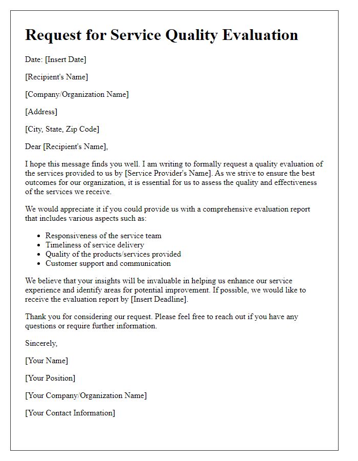 Letter template of request for service quality evaluation