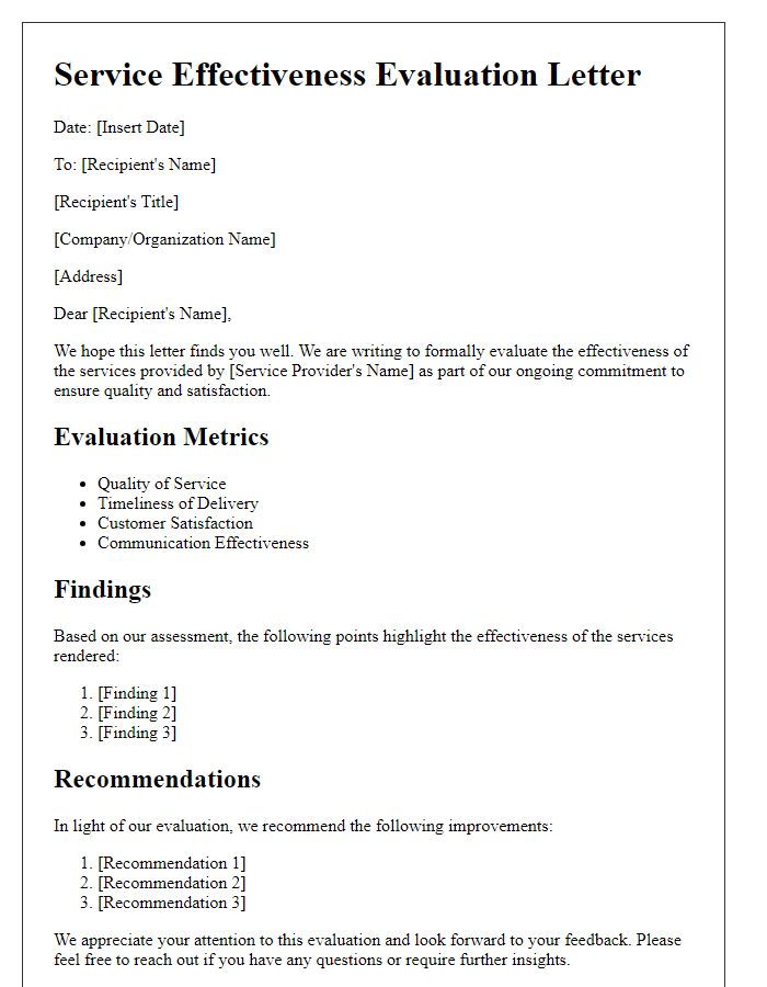 Letter template of service effectiveness evaluation letter